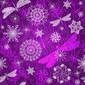 Fairytale seamless vector Christmas pattern with snowflakes