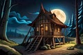 Fairytale small house at moonlit night Royalty Free Stock Photo