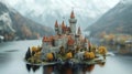 Fairytale Stone Castle on Autumn Island Lake Royalty Free Stock Photo