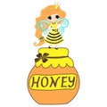 Fairytale sweetheart Princess bee, cartoon girl. Vector drawing honey