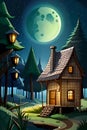 Fairytale tiny house at moonlit night Royalty Free Stock Photo