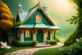 Fairytale tree house in a mysterious forest, house of pixies and elves. template for design. Playground AI platform. Royalty Free Stock Photo