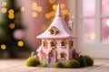 Fairytale tree house in a mysterious forest, house of pixies and elves. template for design. Playground AI platform. Royalty Free Stock Photo