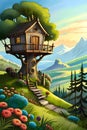 Fairytale treehouse in picturesque valley