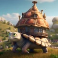 Fairytale Cartoon, multic turtle with house