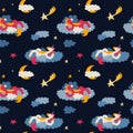 Fairytale unicorn sleeps. Seamless pattern