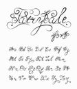 Fairytale, Vector hand drawn calligraphic font. Handmade calligraphy tattoo alphabet. Quote text. ABC. English lettering Royalty Free Stock Photo