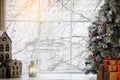 Fairytale winter christmas window and christmas object Royalty Free Stock Photo