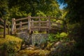 Fairytale wooden bridge in St. Just in Roseland, Cornwall, UK. Royalty Free Stock Photo
