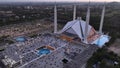 Faisal Masjid in Islamabad at twilight Prayers gathered in largest Mosque in Pakistan to eat Iftari, Ramazan, Aerial