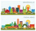 Faisalabad Pakistan and Brazzaville Republic of Congo City Skyline Set Royalty Free Stock Photo