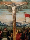 Faith and Art. Crucifixion. Detail with Chist. Tempera and oil on panel, 16th century, attributed to Costanzo de Moysis Royalty Free Stock Photo