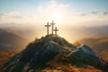 Faith, hope, love, three crosses at the peak of the mountain. A biblical scene. Royalty Free Stock Photo