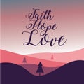 Faith, Hope and Love,with tre, dramatic clouds, Sun Rays and Sky. Royalty Free Stock Photo