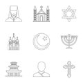 Faith icons set, outline style