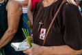 Faithful Catholic is seen at the outdoor mass on Sunday of Palms