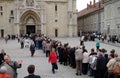 The faithful waiting in line in front of the cathedral to see the body of St. Leopold Mandic, Zagreb