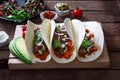 Fajitas, mexican beef with grilled vegetable in tortilla wraps