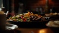 Fajitas with peppers, onions, and tender strips of beef