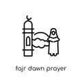Fajr dawn Prayer icon. Trendy modern flat linear vector Fajr dawn Prayer icon on white background from thin line Religion collect