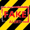 Fake alert text on striped background. Grunge red vintage square label Royalty Free Stock Photo