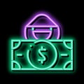 Fake Banknote Fraudster neon glow icon illustration
