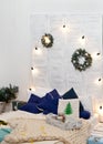 Fake Christmas interior design with bed