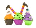 Fake clay cupcake halloween craft cupcakes isolated on white with clipping path