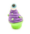 Fake clay cupcake halloween craft with eye ball isolated on white with clipping path