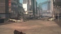 Fake 3D game. Sci-fi city shooter