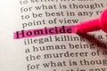 Definition of the word homicide Royalty Free Stock Photo