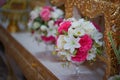 Fake flower and Floral background. rose flowers made of fabric. The fabric flowers bouquet.