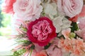 Fake flowers decorate the interior of a hotel