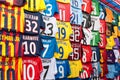 Fake football shirts at a Mong Kok street market, Hong Kong