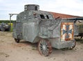 Fake historical vintage armored car at the Cineville Film Studio in Latvia. May 2019 Royalty Free Stock Photo