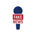 Fake interview logo. Abstract reporter microfon logo for false broadcast, vector illustration.