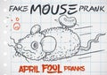 Fake Mouse Prank Doodle for a Funny April Fools` Day, Vector Illustration