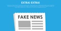 Fake news banner. Blue background with newspaper and speaker Royalty Free Stock Photo