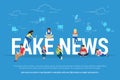 Fake news and and information fabrication concept flat vector illustration of young people reading fake news Royalty Free Stock Photo