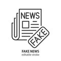 Fake news line icon. Newspaper article with fake information vector sign. Editable stroke Royalty Free Stock Photo