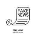 Fake news line icon. Social media chat with fake information vector sign. Editable stroke Royalty Free Stock Photo