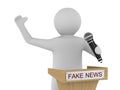 Fake news. man speaks with microphone on white background. Isolated 3D illustration Royalty Free Stock Photo