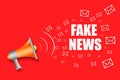 Fake news. Megaphone and envelope icons on red background. Concept of false information. Business Royalty Free Stock Photo