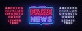 Fake News neon sign vector. Breaking News Design template neon sign, light banner, neon signboard, nightly bright