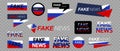 Fake news from Russia icons set. Russia flag with text `fake news` banner for tv, website or social media. Vector illustrations is