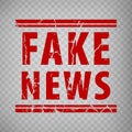 Fake news stamp design on transparent background. Grunge rubber stamp with word Fake news in red. Royalty Free Stock Photo