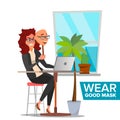 Fake Person Vector. Bad, Tired Woman. Deceive Concept. Business Woman Wear Smile Mask. Isolated Flat Cartoon Character Royalty Free Stock Photo