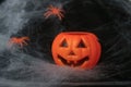 Fake pumpkin with spiderwebs