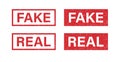 Fake and Real word grunge rubber stamp for media and documents. Fake and Real sign sticker. Symbol of truth and lies