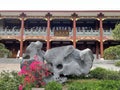 Fake rocks and flower mirrors in a Chinese garden